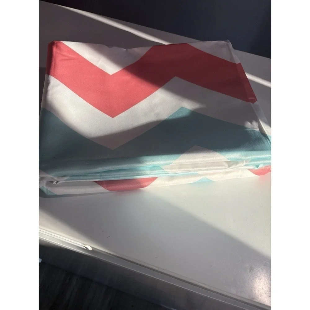 Chevron Print Curtain Panel Coral Aqua Gray‎ White Zig Zag